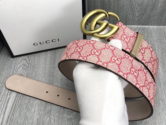 Gucci Pink GG Supreme Belt with Doulble G Buckle