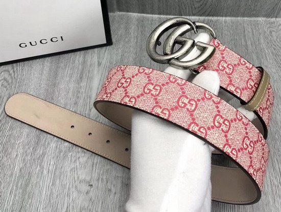 Gucci Pink GG Supreme Belt with Doulble G Buckle