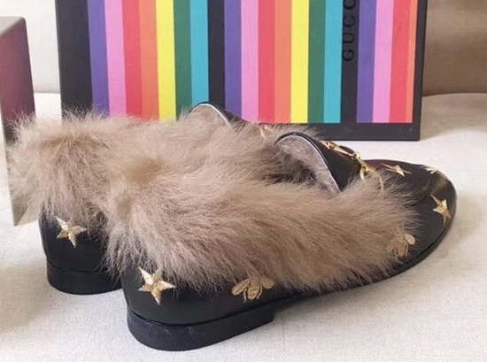 Gucci Princetown Embroidered Leather Loafer with Lamb Wool Black