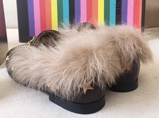Gucci Princetown Embroidered Leather Loafer with Lamb Wool Black