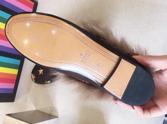 Gucci Princetown Embroidered Leather Loafer with Lamb Wool Black
