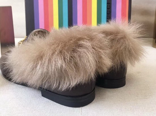 Gucci Princetown Leather Loafer with Lamb Wool Brown Leather