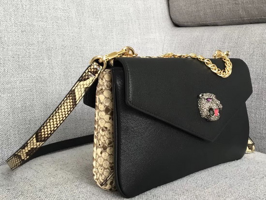 Gucci Python Medium Double Shoulder Bag Natural Yellow Python with Black Leather 524822