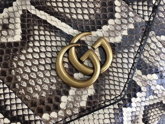 Gucci Python Medium Double Shoulder Bag Natural Yellow Python with Black Leather 524822