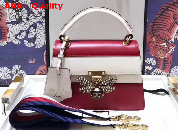 Gucci Queen Margaret Leather Top Handle Bag Red and White Leather Replica