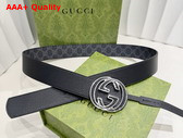 Gucci Reversible Belt with Interlocking G Buckle Black GG Supreme Canvas and Black Leather 812273 Replica