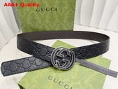 Gucci Reversible Belt with Interlocking G Buckle Black and Brown GG Leather 812273 Replica