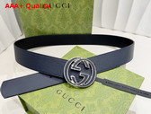 Gucci Reversible Belt with Interlocking G Buckle Blue and Black Leather 812273 Replica