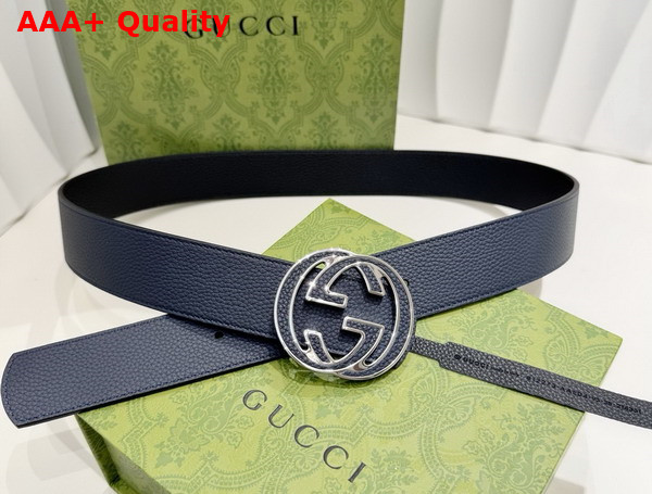 Gucci Reversible Belt with Interlocking G Buckle Blue and Black Leather 812273 Replica