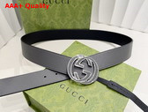 Gucci Reversible Belt with Interlocking G Buckle Grey and Black Leather 812273 Replica