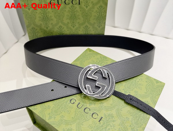Gucci Reversible Belt with Interlocking G Buckle Grey and Black Leather 812273 Replica