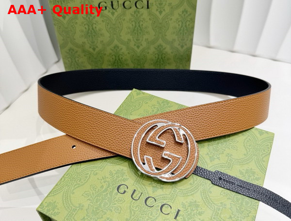 Gucci Reversible Belt with Interlocking G Buckle Light Brown and Black Leather 812273 Replica