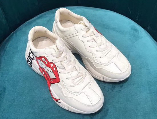 Gucci Rhyton Sneaker with Mouth Print Ivory Calfskin Leather 552093