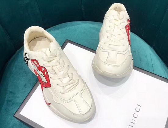 Gucci Rhyton Sneaker with Mouth Print Ivory Calfskin Leather 552093