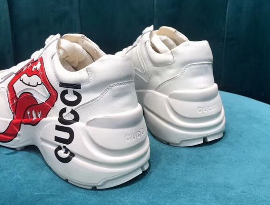 Gucci Rhyton Sneaker with Mouth Print Ivory Calfskin Leather 552093
