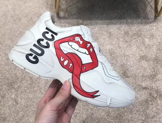 Gucci Rhyton Sneaker with Mouth Print Ivory Calfskin Leather 552093