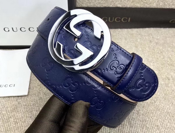 Gucci Signature Belt with G Buckle Blue Leather 411924