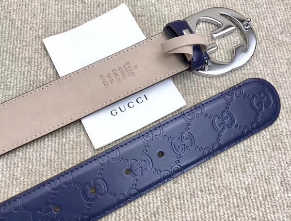 Gucci Signature Belt with G Buckle Blue Leather 411924