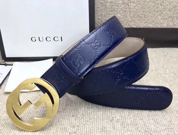 Gucci Signature Belt with G Buckle Blue Leather 411924