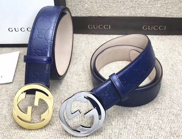 Gucci Signature Belt with G Buckle Blue Leather 411924
