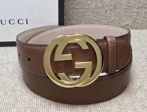 Gucci Signature Belt with G Buckle Brown Leather 411924