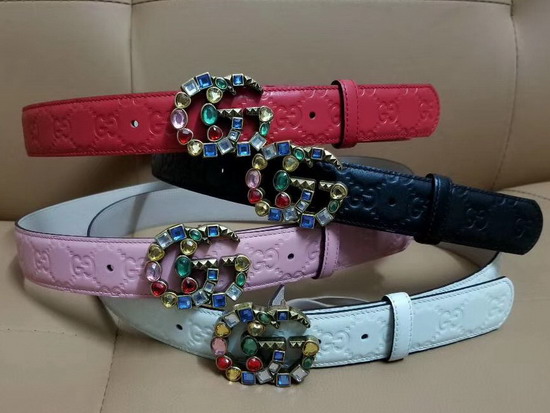 Gucci Signature Leather Belt with Crystal Double G Buckle Black
