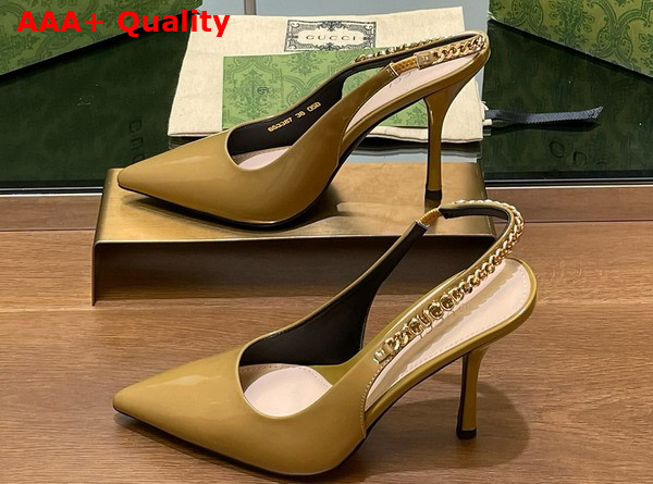 Gucci Signoria Slingback Pump in Beige Patent Leather 783821 Replica