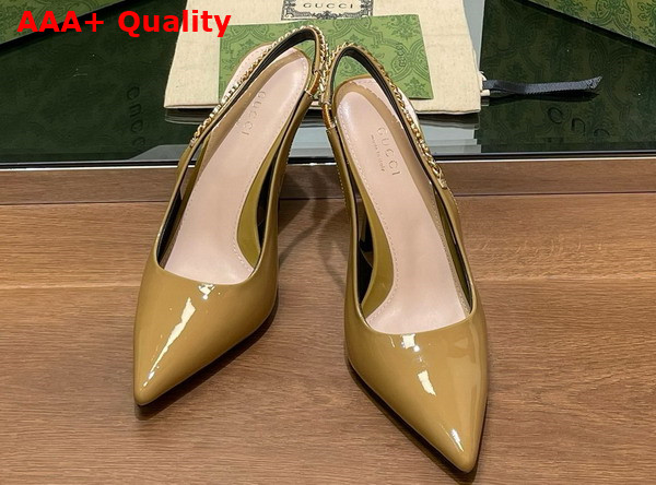 Gucci Signoria Slingback Pump in Beige Patent Leather 783821 Replica