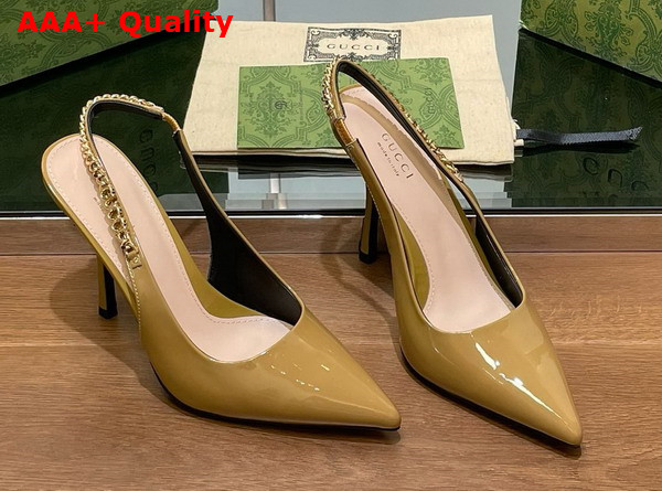 Gucci Signoria Slingback Pump in Beige Patent Leather 783821 Replica