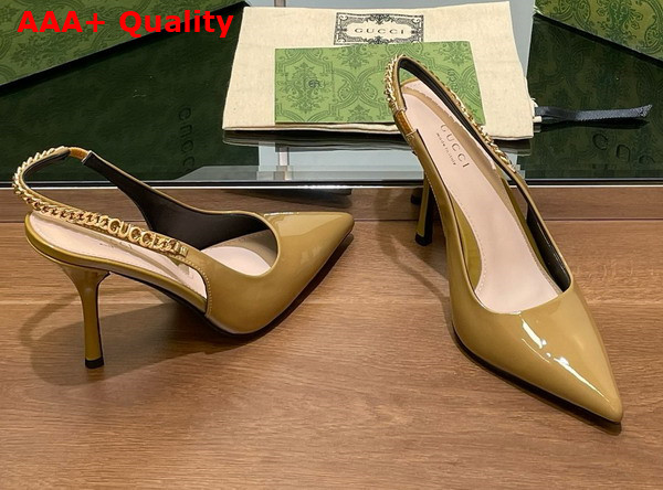 Gucci Signoria Slingback Pump in Beige Patent Leather 783821 Replica