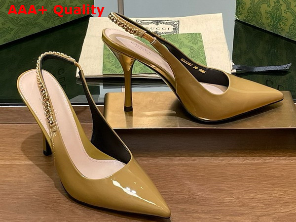 Gucci Signoria Slingback Pump in Beige Patent Leather 783821 Replica