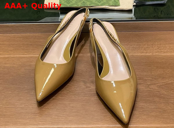 Gucci Signoria Slingback Pump in Beige Patent Leather 783832 Replica