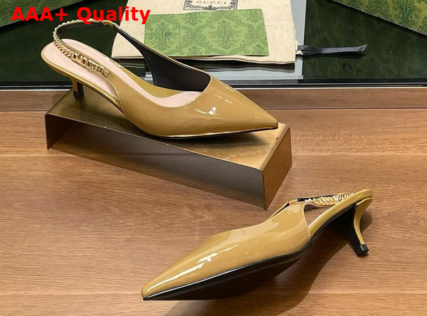 Gucci Signoria Slingback Pump in Beige Patent Leather 783832 Replica