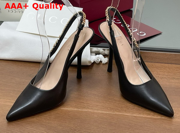 Gucci Signoria Slingback Pump in Black Leather 813001 Replica