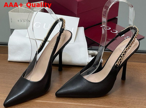 Gucci Signoria Slingback Pump in Black Leather 813001 Replica