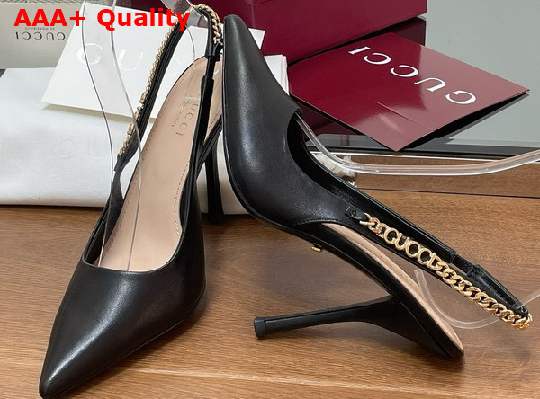 Gucci Signoria Slingback Pump in Black Leather 813001 Replica