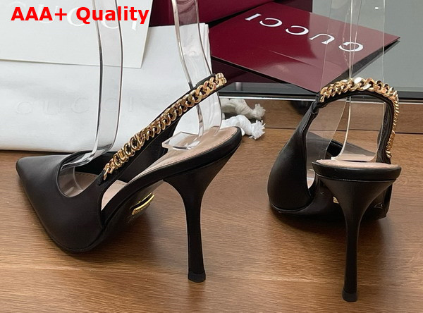 Gucci Signoria Slingback Pump in Black Leather 813001 Replica