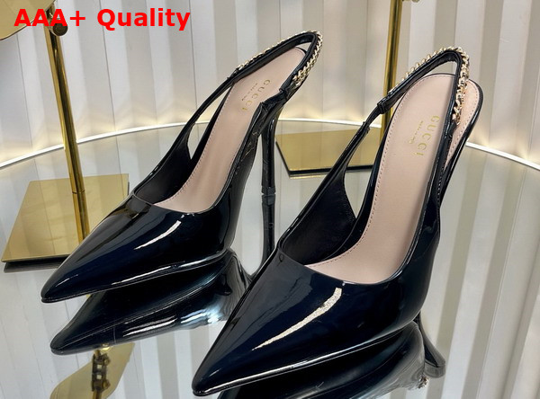 Gucci Signoria Slingback Pump in Black Patent Leather 783821 Replica
