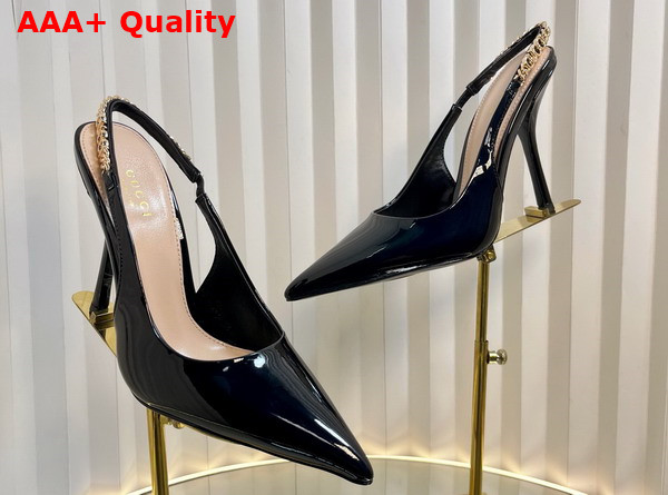 Gucci Signoria Slingback Pump in Black Patent Leather 783821 Replica