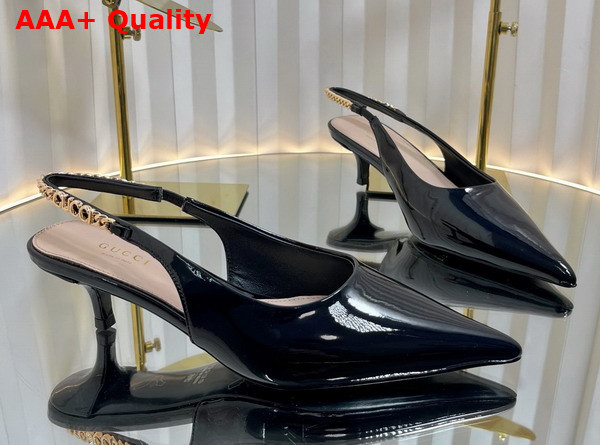 Gucci Signoria Slingback Pump in Black Patent Leather 783821 Replica