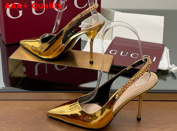 Gucci Signoria Slingback Pump in Gold Metallic Leather 812200 Replica