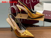 Gucci Signoria Slingback Pump in Gold Metallic Leather 812200 Replica