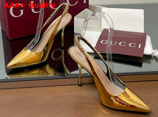 Gucci Signoria Slingback Pump in Gold Metallic Leather 812200 Replica