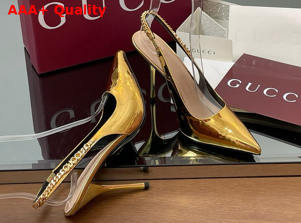 Gucci Signoria Slingback Pump in Gold Metallic Leather 812200 Replica