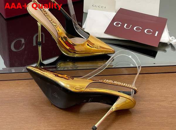 Gucci Signoria Slingback Pump in Gold Metallic Leather 812200 Replica