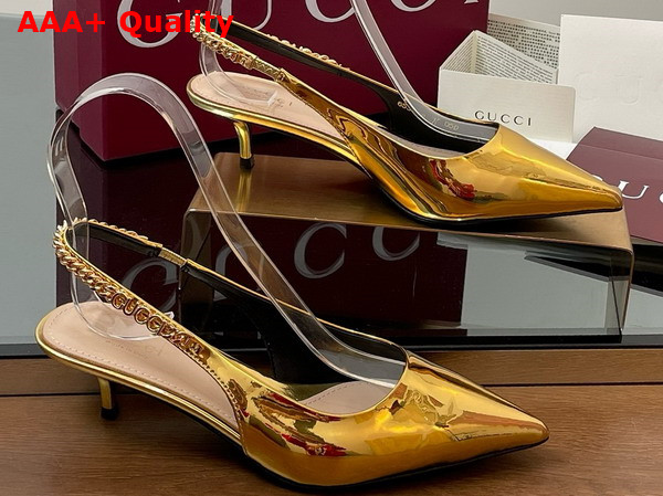 Gucci Signoria Slingback Pump in Gold Metallic Leather 812200 Replica