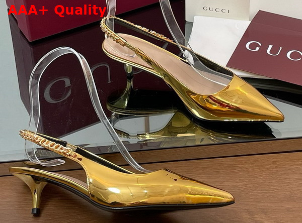 Gucci Signoria Slingback Pump in Gold Metallic Leather 812200 Replica