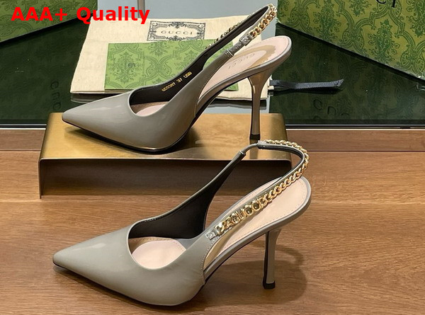 Gucci Signoria Slingback Pump in Light Grey Patent Leather 783821 Replica