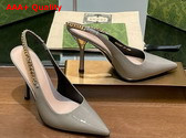 Gucci Signoria Slingback Pump in Light Grey Patent Leather 783821 Replica