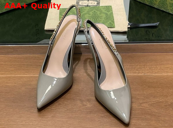 Gucci Signoria Slingback Pump in Light Grey Patent Leather 783821 Replica